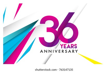 36th years anniversary logo, vector design birthday celebration with colorful geometric isolated on white background.