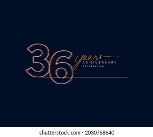 36th Years Anniversary Logotype with Colorful Multi Line Number Isolated on Dark Background.