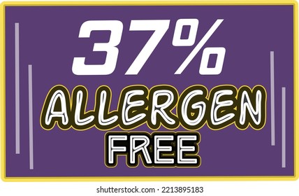 37% Allergen percentage Free rectangular sign label vector art illustration with fantastic looking font and purple color