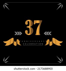 37 Anniversary celebration 3D vector template design illustration