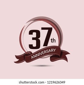 37 anniversary logo with elegance brown color composition and ribbon isolated on soft brown background for celebration company event