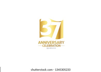 37 anniversary, minimalist logo years, jubilee, greeting card. Birthday invitation.Sign Flag Gold space vector illustration on white background - Vector