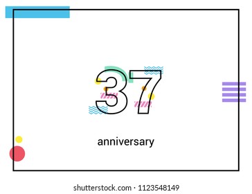 37 Anniversary simple black line with memphis ornaments isolated on white background