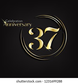 37 anniversary template design golden with dark background style