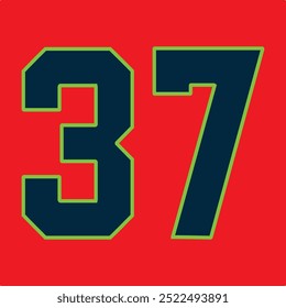 37 Classic Vintage Sport Jersey  Uniform numbers in black with a black outside contour line number on white background for American football, Baseball and Basketball or soccer for shirt