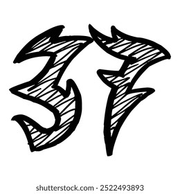37 Classic Vintage Sport Jersey  Uniform numbers in black with a black outside contour line number on white background for American football, Baseball and Basketball or soccer for shirt