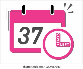 37 days left. Vector art in pink and black. Reminder, banner isolated on white background