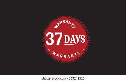 37 days warranty. stamp. red round grunge with black background