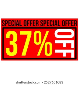 37% discount tag, red and yellow rectangular shape, perfect for commerce, marketing promotions and retail sales