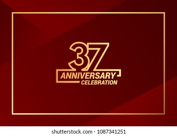37 gold anniversary celebration vector  design with simple line style, isolated on red background can be used as  celebration event item and element