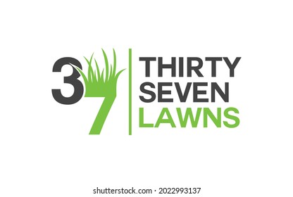 37 with grass vector logo design