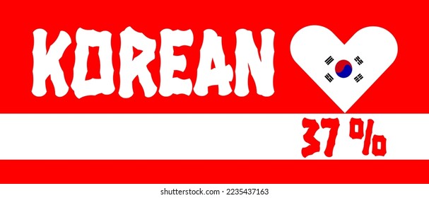 Ilustración de arte vectorial con etiqueta de signo coreana 37% con fuente blanca, color azul y fondo rojo con forma cardíaca. Diseño de plantillas de banner para medios sociales y sitios web.