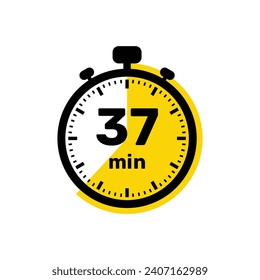 37 Minutes Analog Clock Icon white background design.