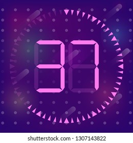 The    37 minutes, stopwatch vector icon, digital timer. Vector digital count down circle board with circle time pie diagram. Watch outline style design, designed for web and app.