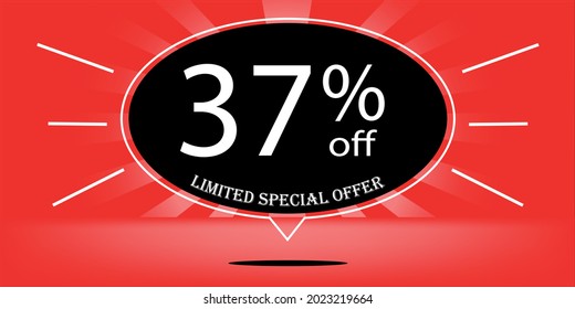 37% off black balloon and red, for limited special offer, red banner for special offers of promotions