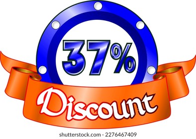 37% de descuento, disco azul y cinta anaranjada, ilustración vectorial para mayorista y minorista, arte ilustrativo, ilustración hermosa, vector. ¡Dios es bueno!