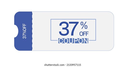 37% off coupon vector. Thirty seven percent discount coupon. Blue and gray colors.  Perforated coupon. White background.
