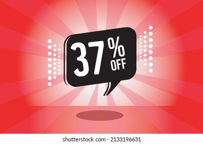37% off. red banner with thirty seven percent discount on a black balloon for mega big sales.