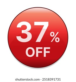 37% de desconto botão de desconto vermelho. Trinta e sete por cento de desconto na venda de compras emblema em vermelho. Símbolo de oferta especial. Ilustração vetorial.