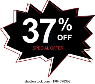 37% off special offer. Banner with thirty-seven percent discount on a black and red balloon.