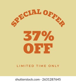37% OFF. Special offer thirty seven percent, limited time only. Retro 80s 90s style. Vintage vector illustration.