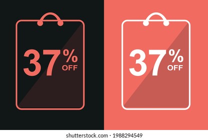 37% off.Sale banner with thirty-seven percent off in a black and orange bag for store offers.


