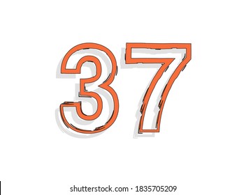37 número naranja, trazo de pincel dibujado a mano. Diseño de estilo cómico. Para elementos de diseño, logotipo, póster creativo, etc. Ilustración vectorial 