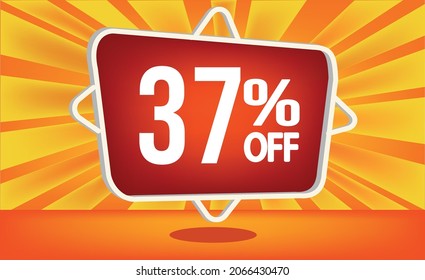 37 percent off. Discount for big sales. yellow on red and orange background