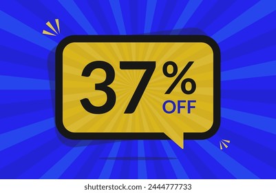 37 percent off. 37% discount. Blue and Yellow banner with floating balloon for promotions and offers.