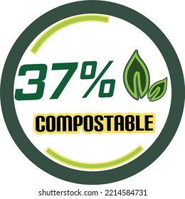 37% de ilustración de arte vectorial circular compostable con fuente de aspecto fantástico y colores verde negro y naranja