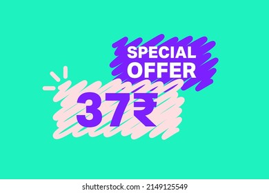 37 Rupee OFF Sale Discount banner shape template. Super Sale 37 Indian rupee Special offer badge end of the season sale coupon bubble icon. Discount offer price tag vector illustration.