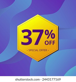 37% Sale and Discount Label. Thirty seven percent Sale Discount label Geometric design. Abstract Blue and Yellow Hexagon. Vector illustration.