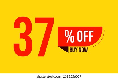 37% sale offer. Special offer discount label with sale percentage. 37 percent off price reduction badge. Promotion design isolated vector illustration, red and yellow.