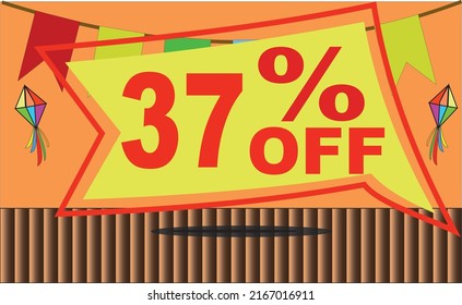 37 thirty-seven % percent off promotion tag party balloon flag platform