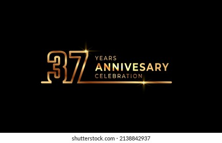 37 Year Anniversary Celebration Logotype with Golden Colored Font Numbers Made of One Connected Line for Celebration Event, Wedding, Greeting card, and Invitation Isolated on Dark Background