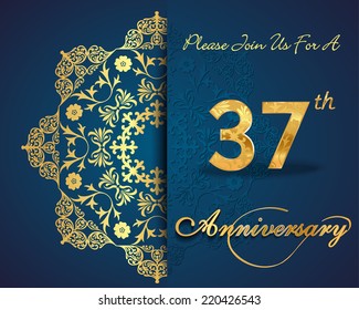 37 year anniversary celebration pattern design, 37th anniversary decorative Floral elements, ornate background, invitation card - vector eps10