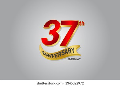 37 year anniversary Golden ribbon celebration logotype. anniversary logo with Red and Gold color isolated on grey background, vector design for celebration, invitation card - vector