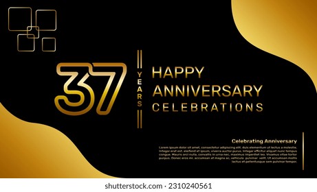 37 year anniversary logo design with a double line concept in gold color, logo vector template illustration