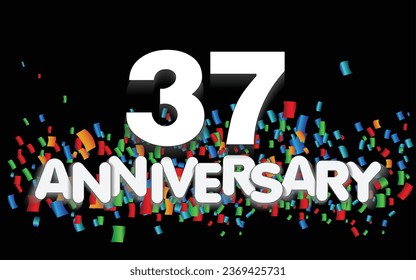 37 year anniversary vector banner template. paper banner with color confetti. Vector illustration.