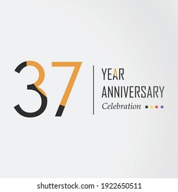 37 Year Anniversary Vector Template Design Illustration Black Orange Elegant White Background