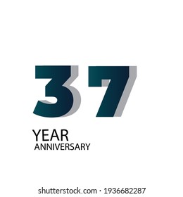 37 Year Anniversary Vector Template Design Illustration Blue Elegant White Background