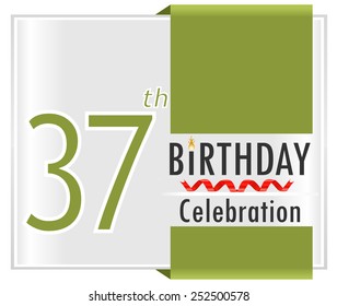 37 year birthday celebration card with vibrant colors and ribbon - vector illustration