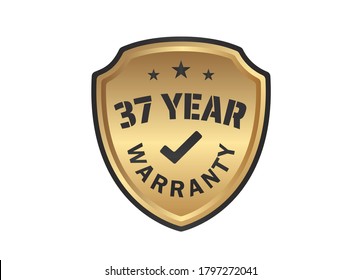 37 year Warranty Gold Shields on White Background