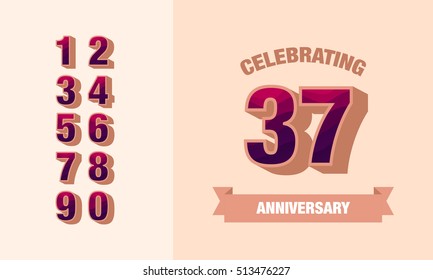 37 Years Anniversary Card or Banner Design using Retro Style, Vector Illustration  with Set of Numbers