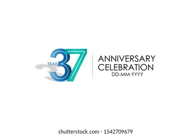 37 years anniversary celebration Blue and Tosca Colors Design logotype. anniversary logo isolated on White background -vector