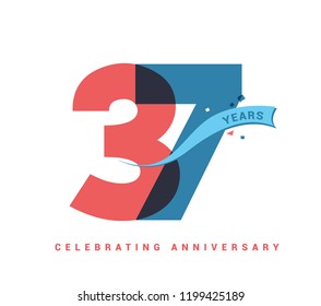 37 years anniversary celebration colorful logo with fireworks on white background. 37th anniversary logotype template design for banner, poster, card vector illustrator