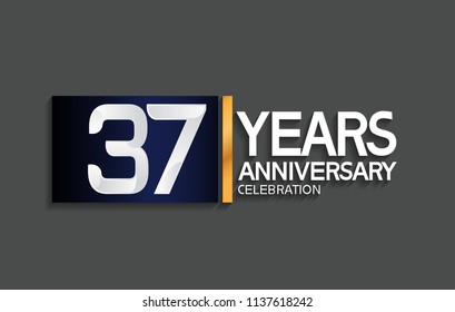 37 years anniversary celebration design with blue square and golden line isolated on gray background 