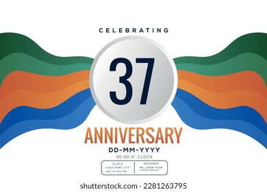 37 years anniversary celebration logo template isolated on white background abstract colorful ribbon vector design