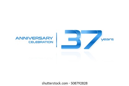 37 years anniversary celebration logo, blue, isolated on white background