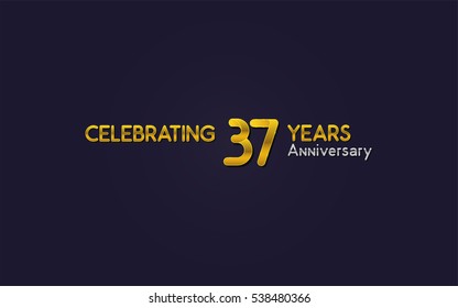 37 Years Anniversary Celebration Logo, Yellow, Isolated on Dark Purple Background